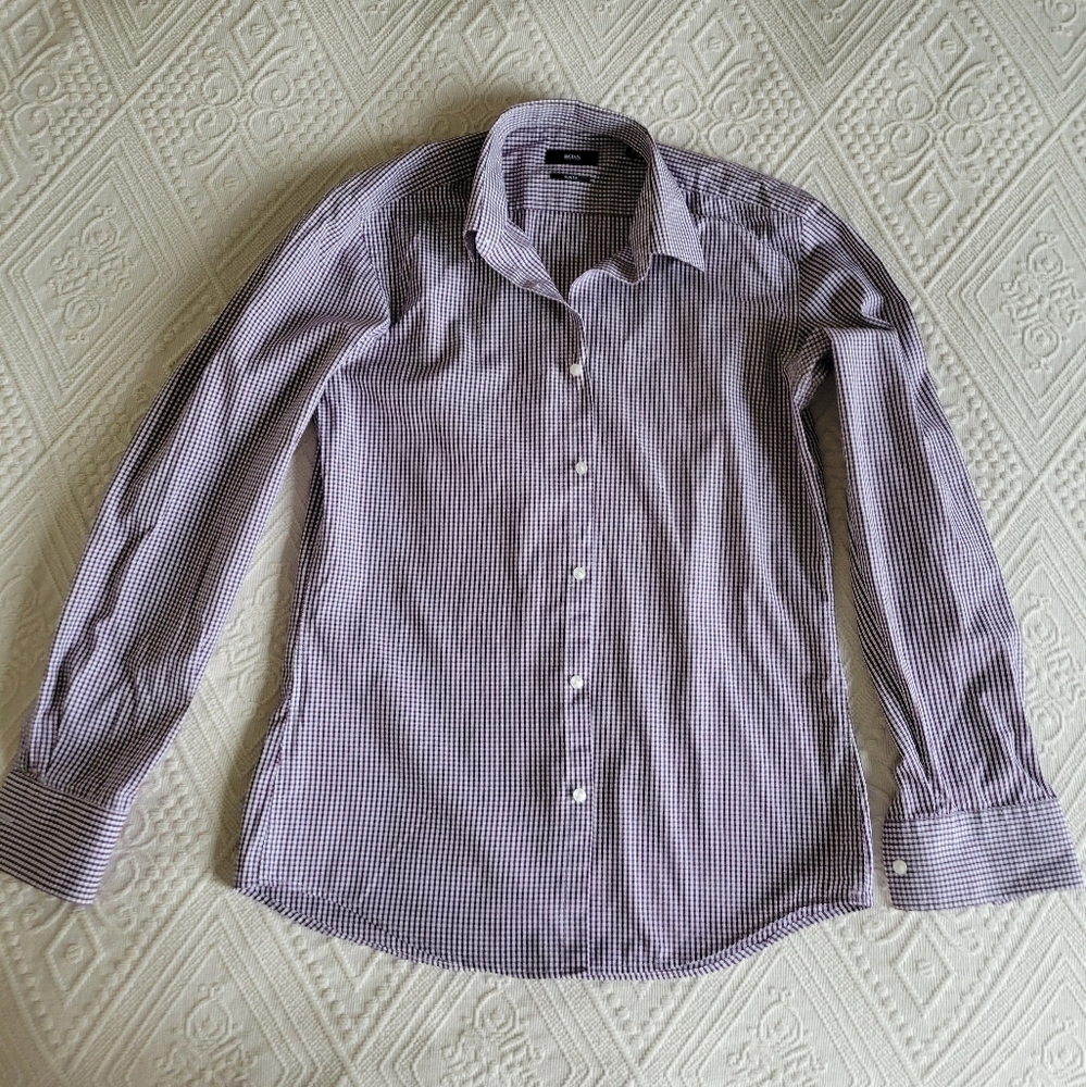 BOSS Slim Fit Men's Dress Shirt Mini Check 15.5